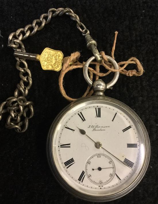 Benson silver pocket watch and chain